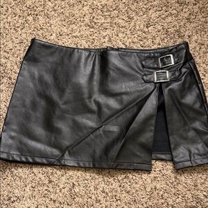 SHEIN Black Mini Skirt with Silver Buckle Accents